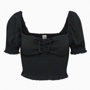 Aritzia Sunday Best Sinatra Blouse - Black Smocked Puff-sleeve Top